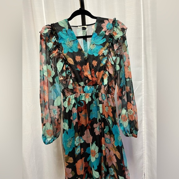 Sundayup Floral Print Midi V-neck Ruffle Dress Multicolored | size medium - Picture 2 of 8